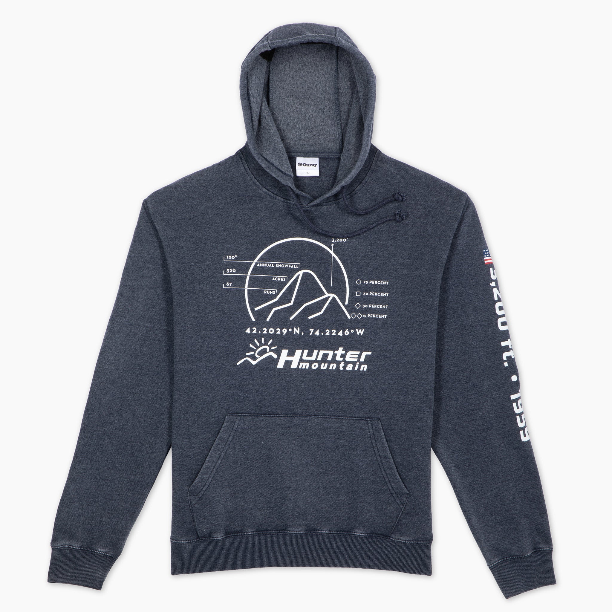 Hunter Mountain Stats Weathered Hooded Sweatshirt