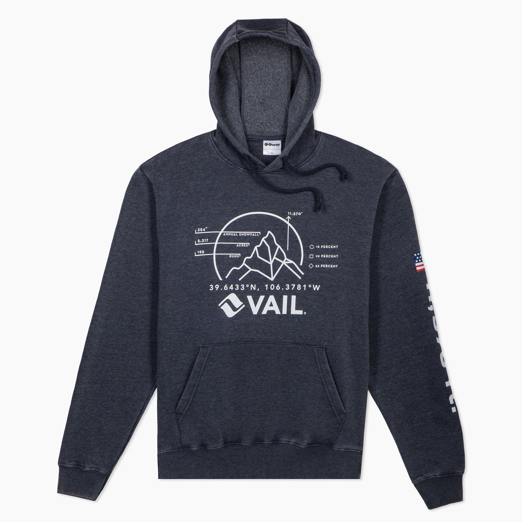 Vail Mountain Stats Weathered Hooded Sweatshirt