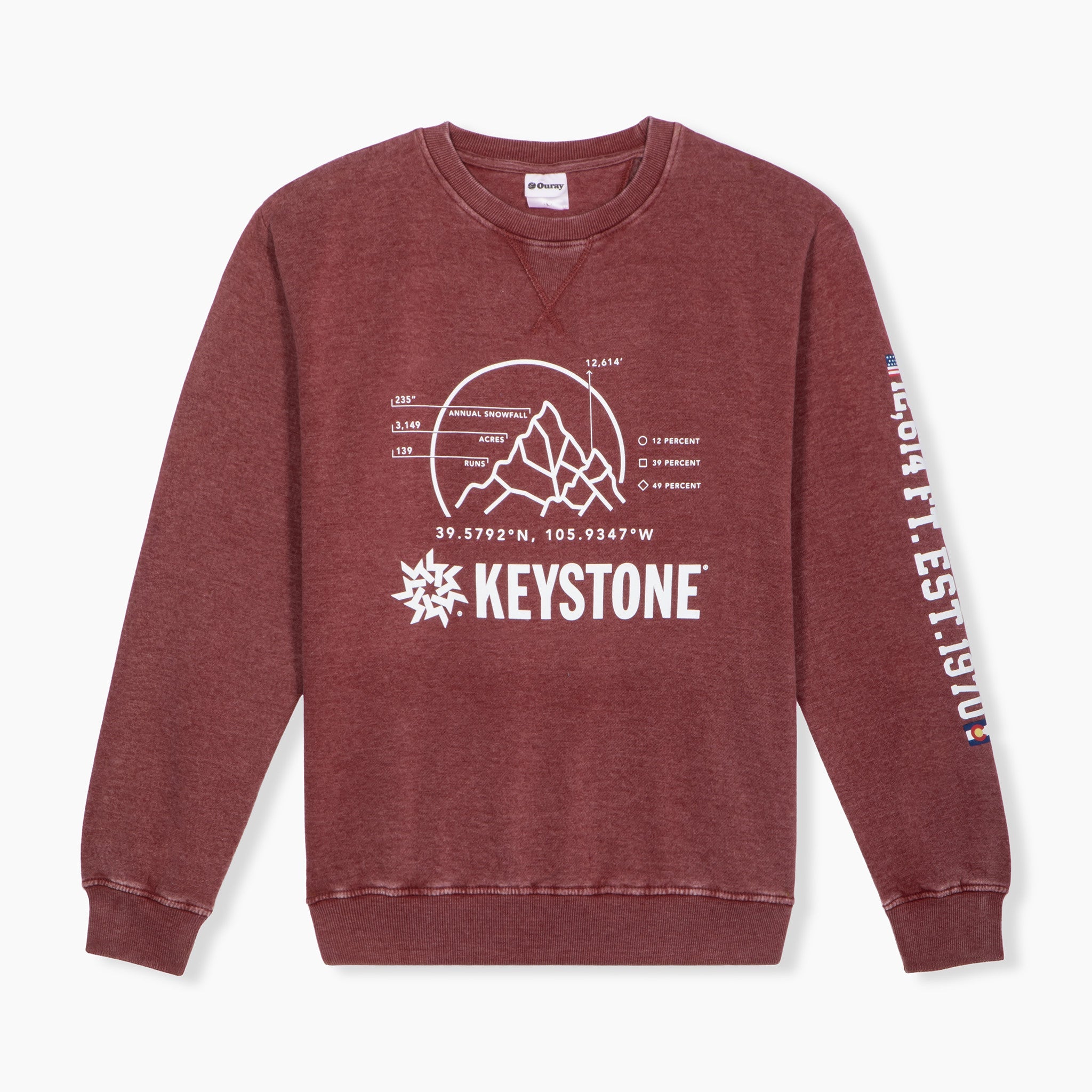Keystone Mountain Stats Weathered Crewneck Sweatshirt